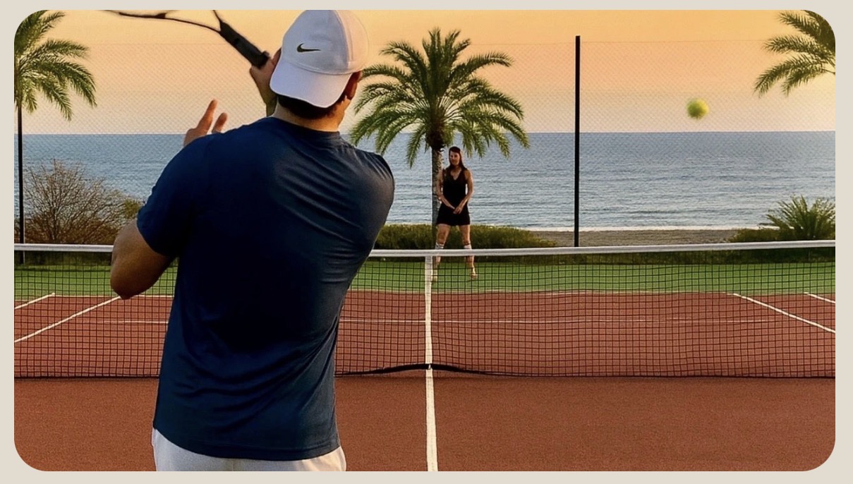 Bali tennis court at sunset